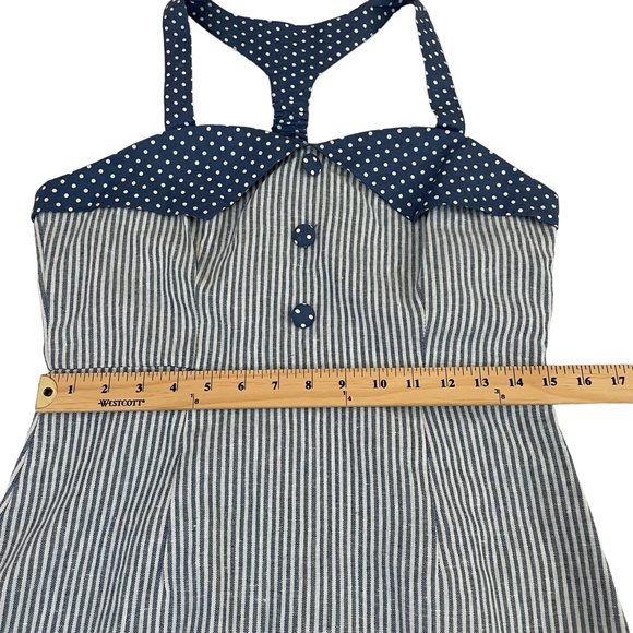 Anthropologie Doe&Rae Sz. L Halter Mini Dress Stripes side Zipper Linen/Cotton - Picture 6 of 15